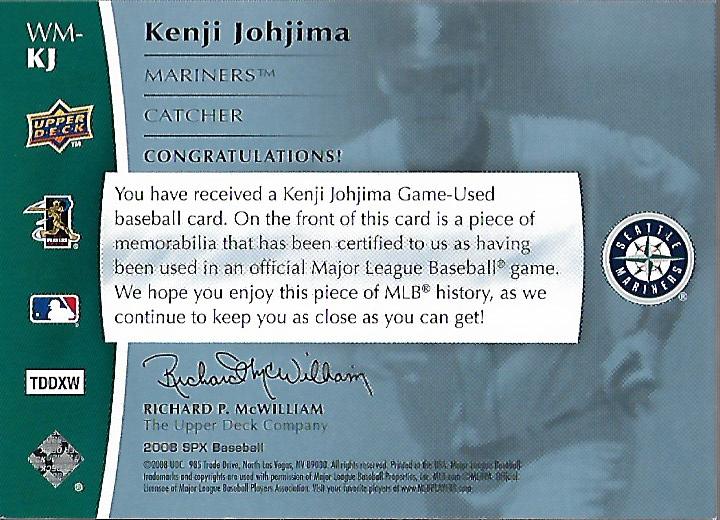 2008 SPx Winning Materials Position 75 #KJ Kenji Johjima back image