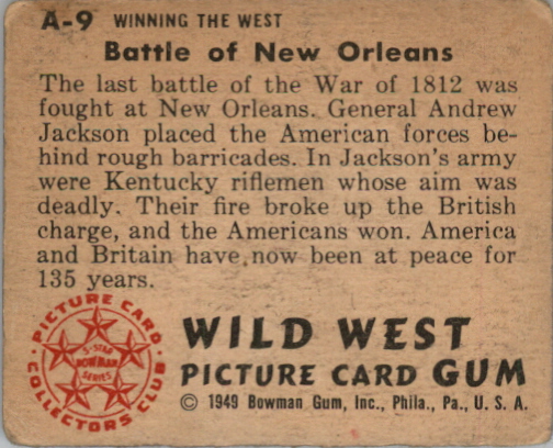 1949 Bowman Wild West #A9 Battle of New Orleans back image