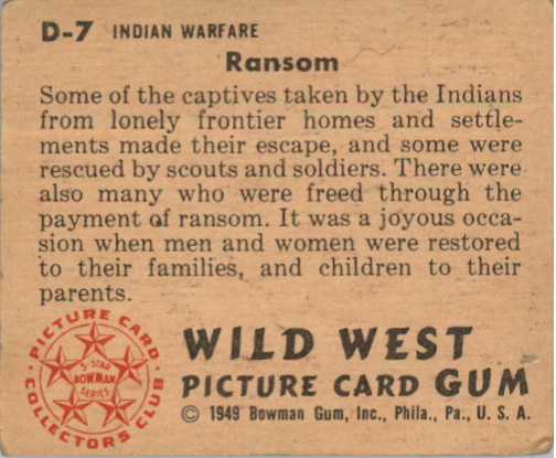1949 Bowman Wild West #D7 Ransom back image