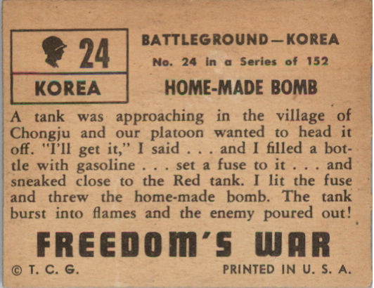 1950 Topps Freedom's War #24 Home-Made Bomb back image