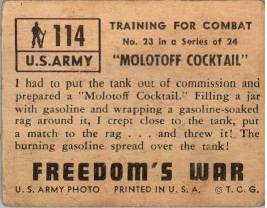 1950 Topps Freedom's War #114 Molotoff Cocktail back image