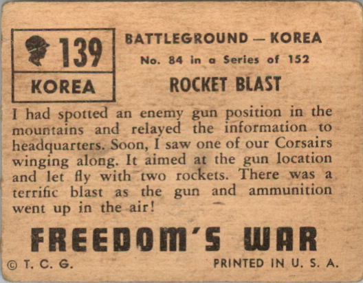1950 Topps Freedom's War #139 Rocket Blast back image