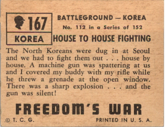 1950 Topps Freedom's War #167 House to House Fighting back image