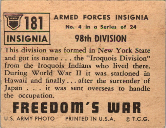1950 Topps Freedom's War #181 98th Division back image