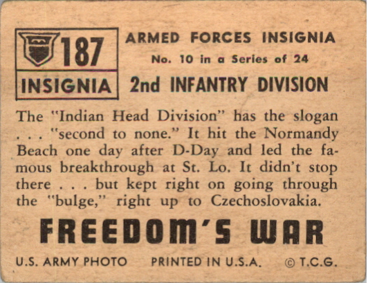 1950 Topps Freedom's War #187 2nd Infantry Div. back image