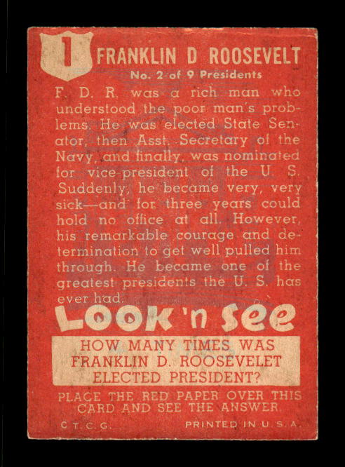 1952 Topps Look 'n See #1 Franklin Roosevelt SP back image