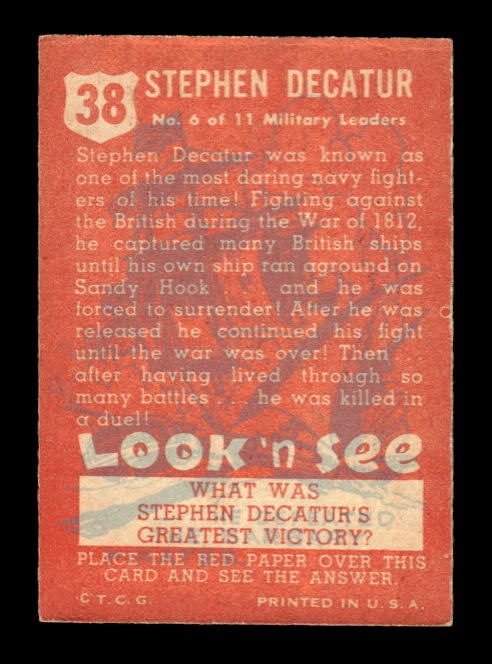 1952 Topps Look 'n See #38 Stephen Decatur back image