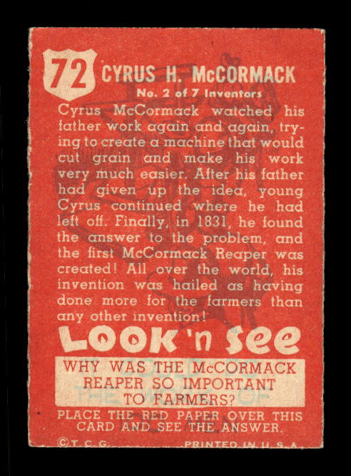 1952 Topps Look 'n See #72 Cyrus H. McCormick DP back image
