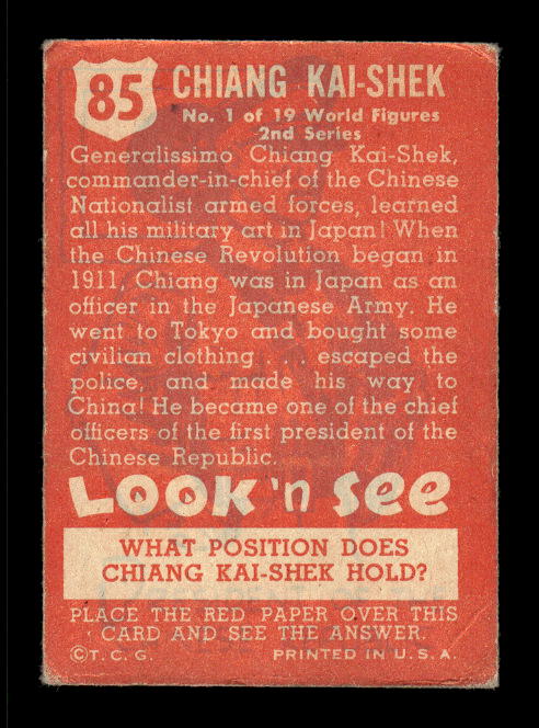 1952 Topps Look 'n See #85 Chiang Kai-Shek back image
