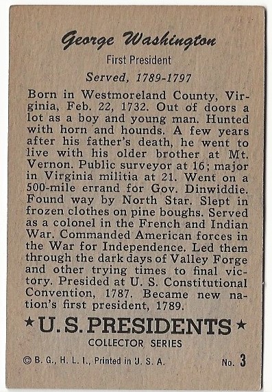 1952 Bowman U.S. Presidents #3 George Washington back image