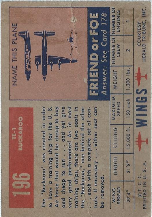 1952 Topps Wings #196 TE-1 Buckaroo back image