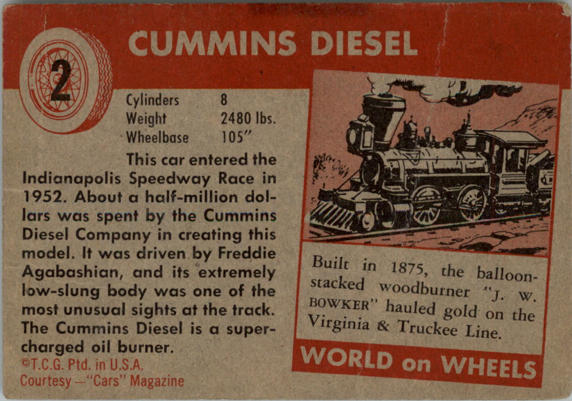 1954-55 Topps World on Wheels #2 Cummins Diesel back image