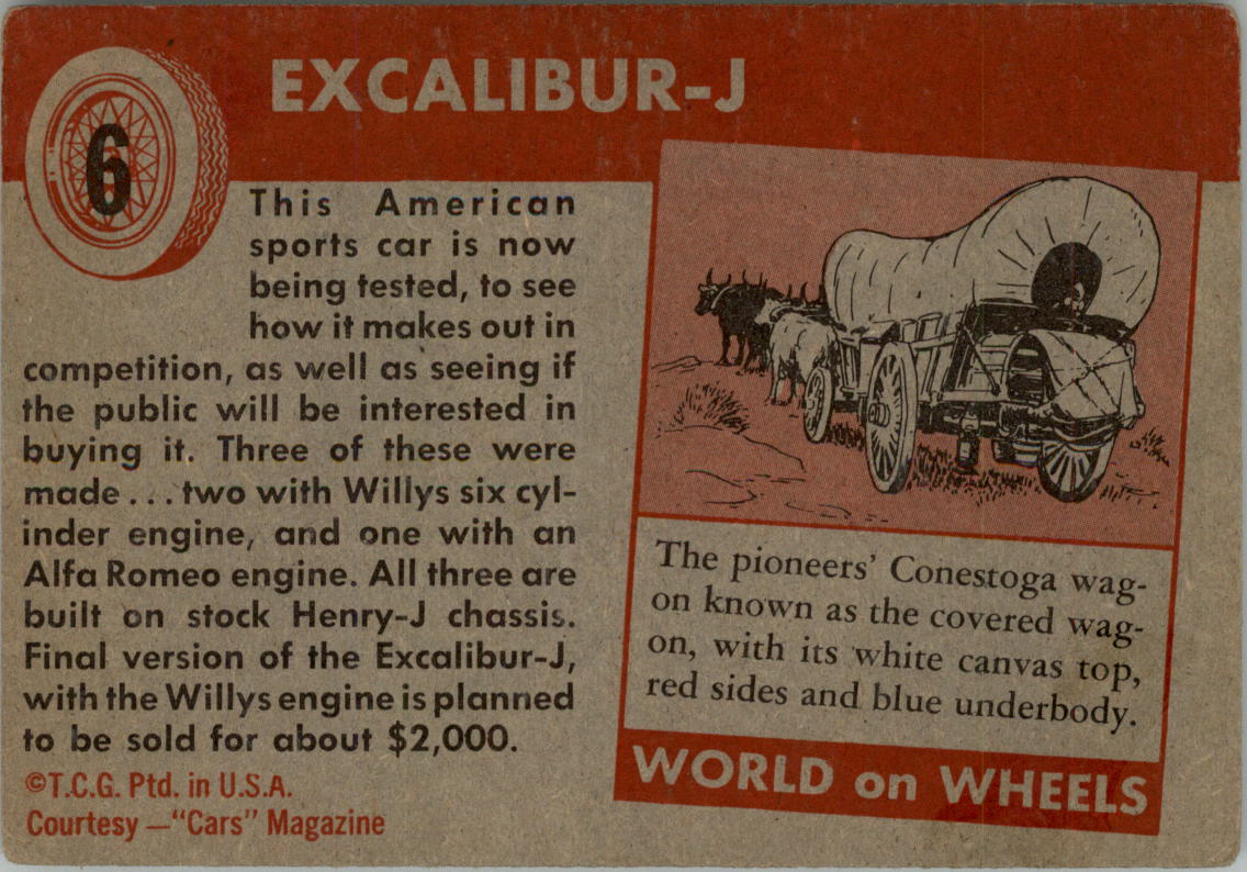 1954-55 Topps World on Wheels #6 Excalibur-J back image