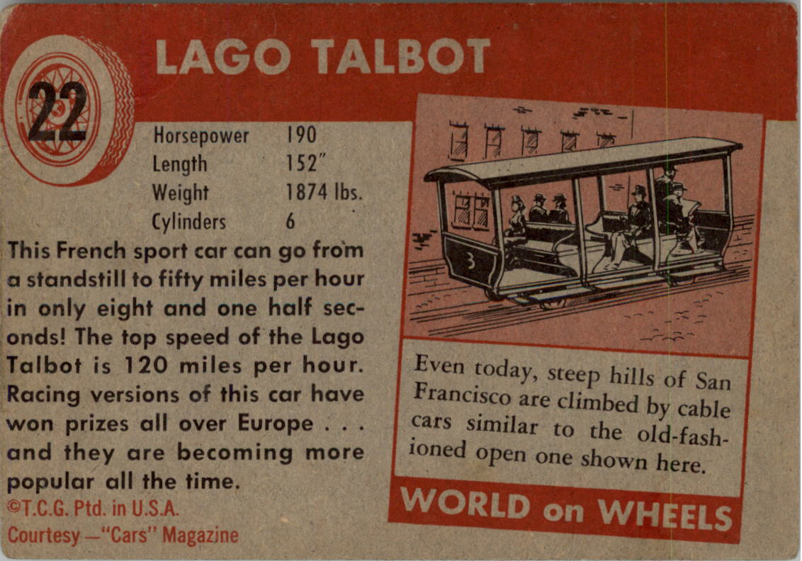 1954-55 Topps World on Wheels #22 Lago Talbot back image