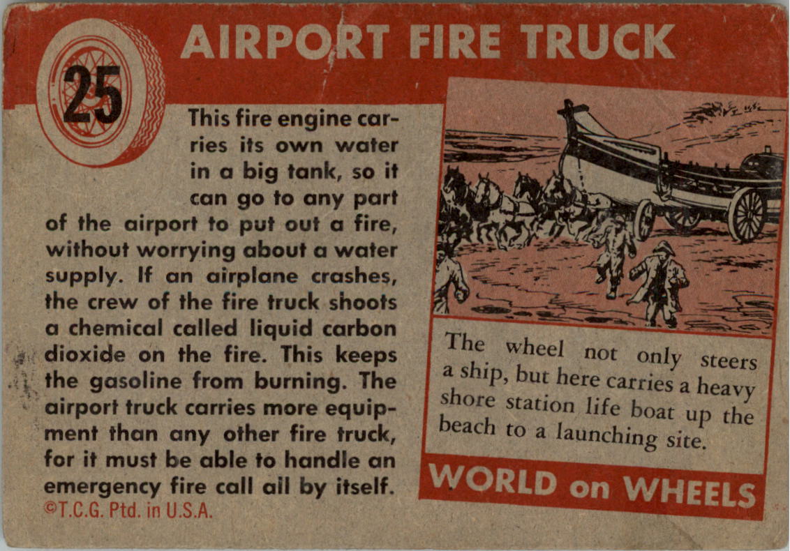 1954-55 Topps World on Wheels #25 Airport Fire Truck back image