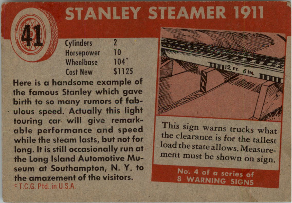 1954-55 Topps World on Wheels #41 Stanley Steamer back image