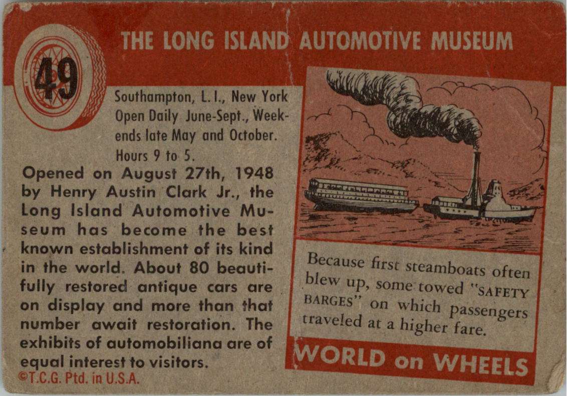 1954-55 Topps World on Wheels #49 Long Island Automotive Museum back image