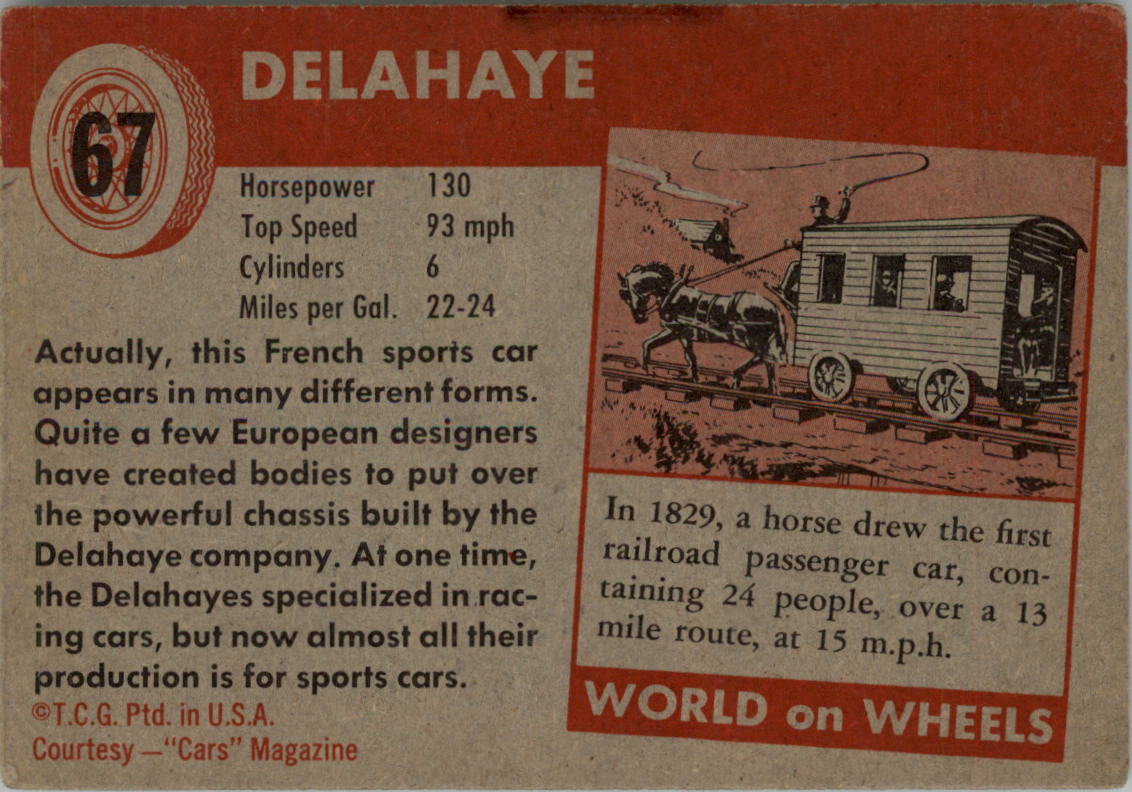 1954-55 Topps World on Wheels #67 Delahaye back image