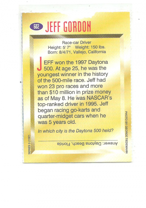 1997 Sports Illustrated for Kids II #602 Jeff Gordon/Auto Racing back image