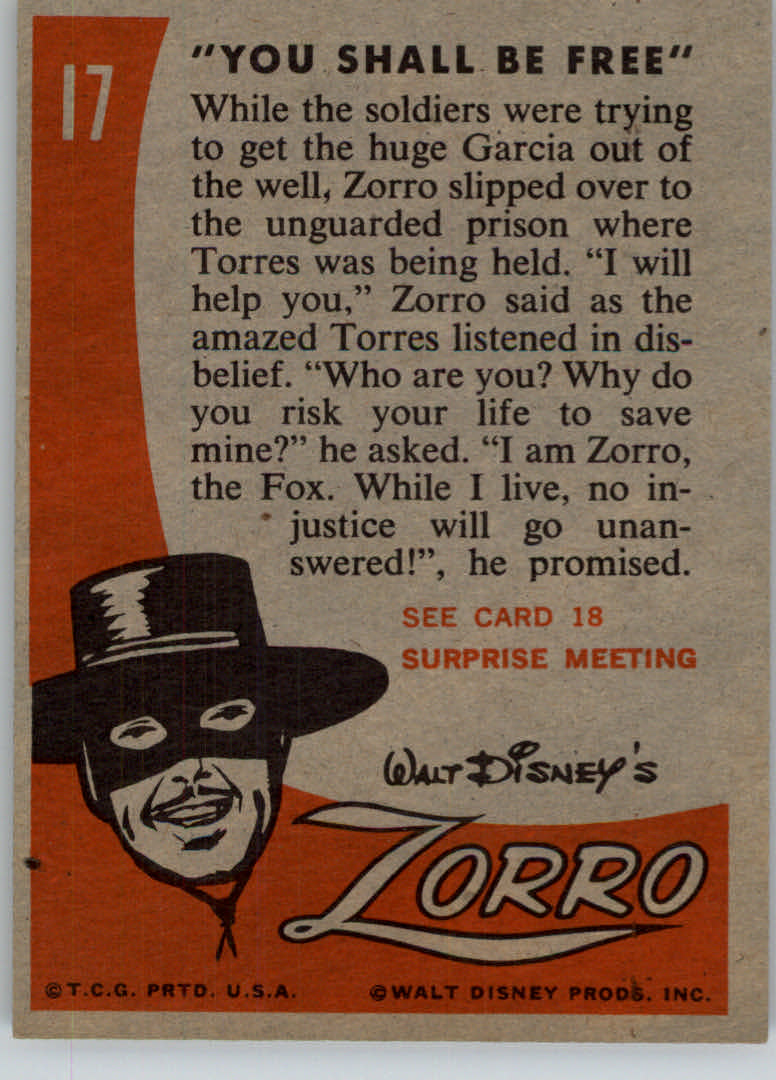 1958 Topps Zorro #17 You Shall Be Free back image