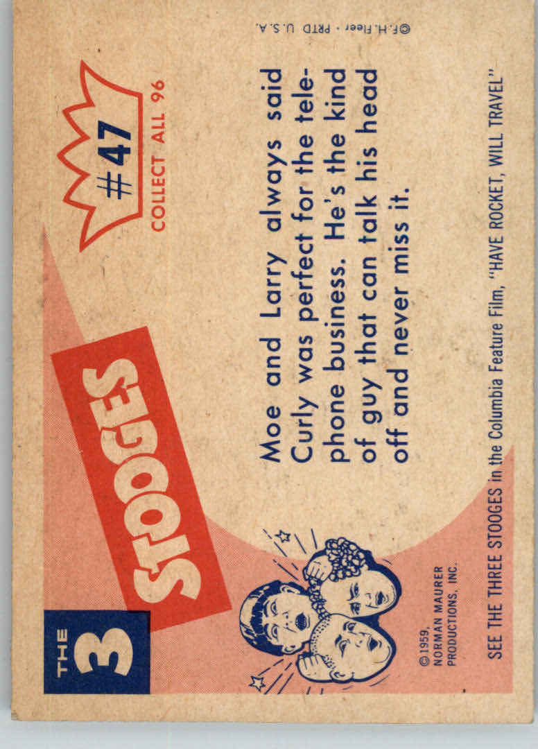 1959 Fleer The Three Stooges #47 Just Thought I'd Drop By! back image