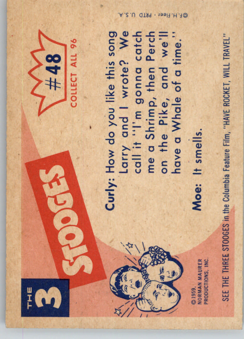 1959 Fleer The Three Stooges #48 Larry Plays by Ear! back image