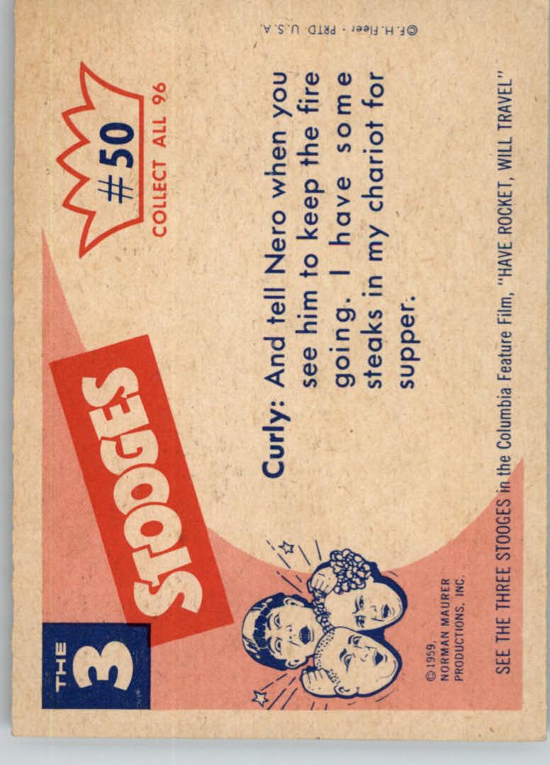 1959 Fleer The Three Stooges #50 Rome Wasn't Burned in a Day. back image