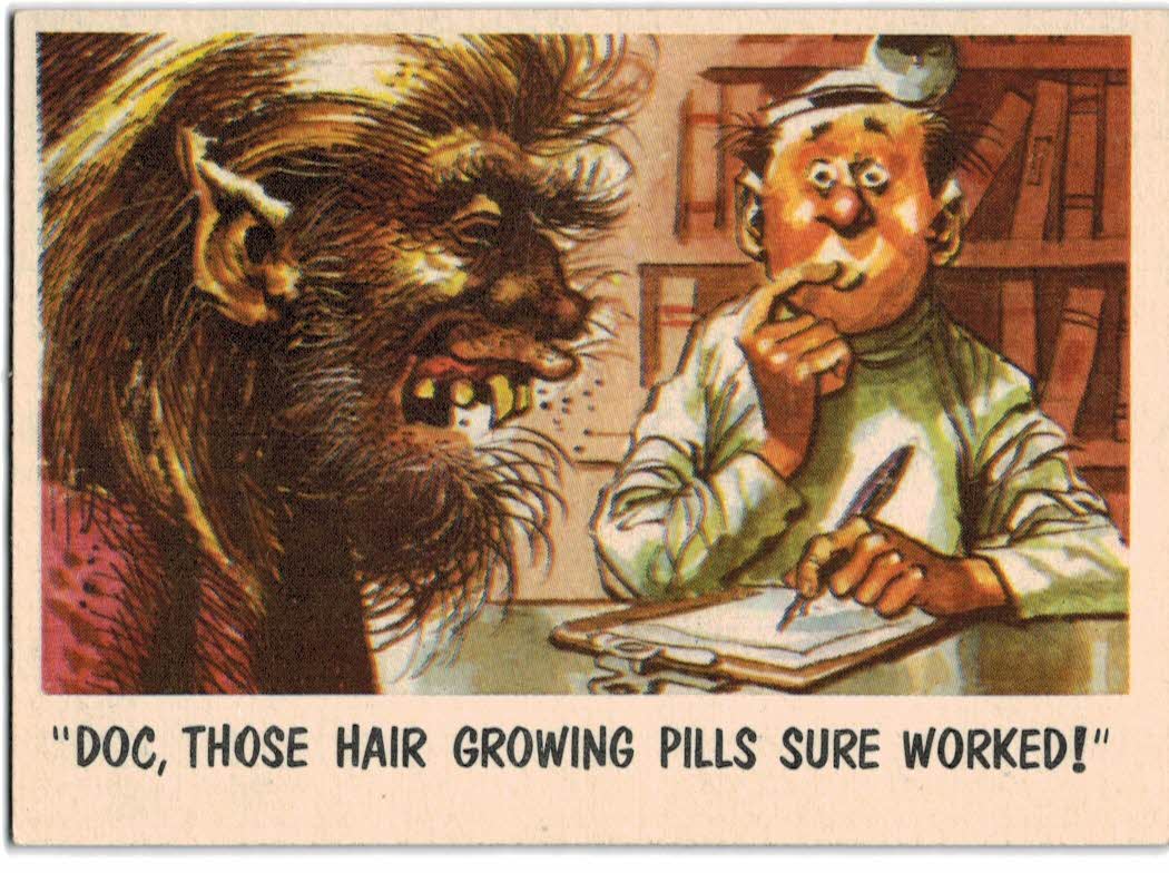 1959 Topps You'll Die Laughing Funny Monsters #7 Doc, Those Hair Growing Pills Sure Worked