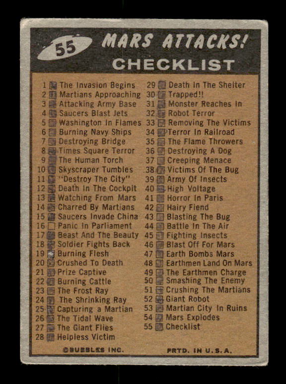 1962 Topps Mars Attacks #55 Checklist back image