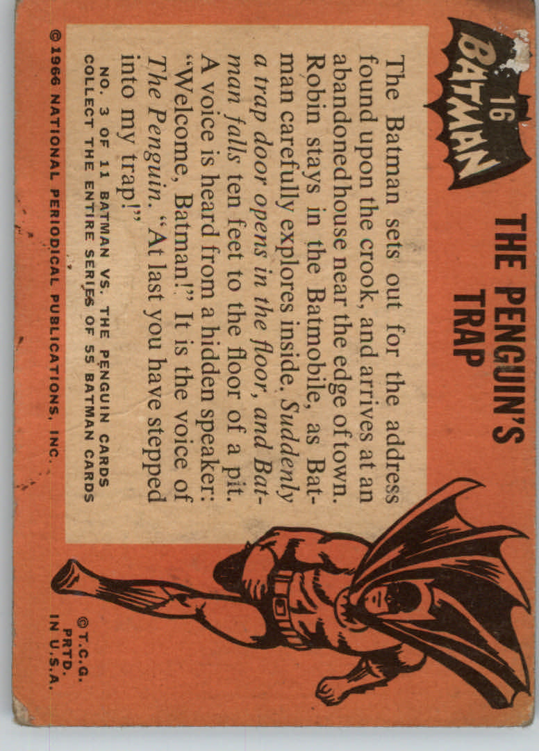1966 Topps Batman Black Bat #16 The Penguin's Trap back image