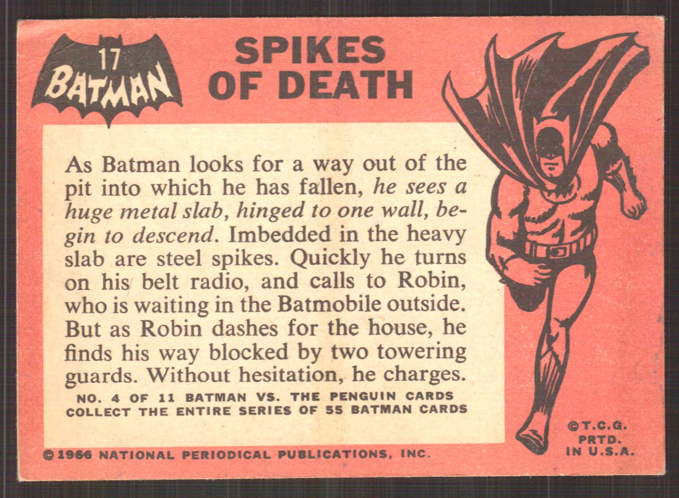 1966 Topps Batman Black Bat #17 Spikes of Death back image