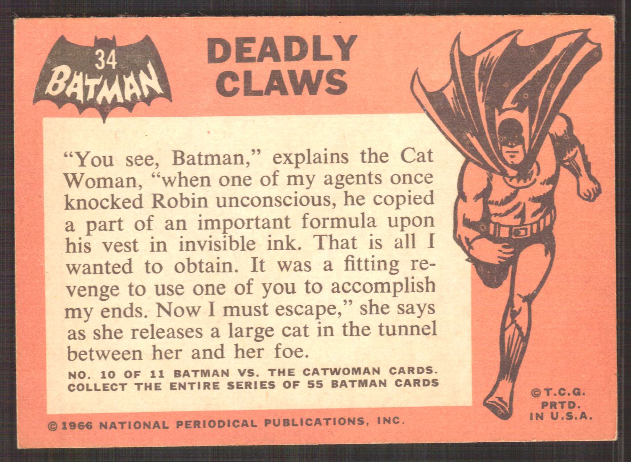 1966 Topps Batman Black Bat #34 Deadly Claws back image
