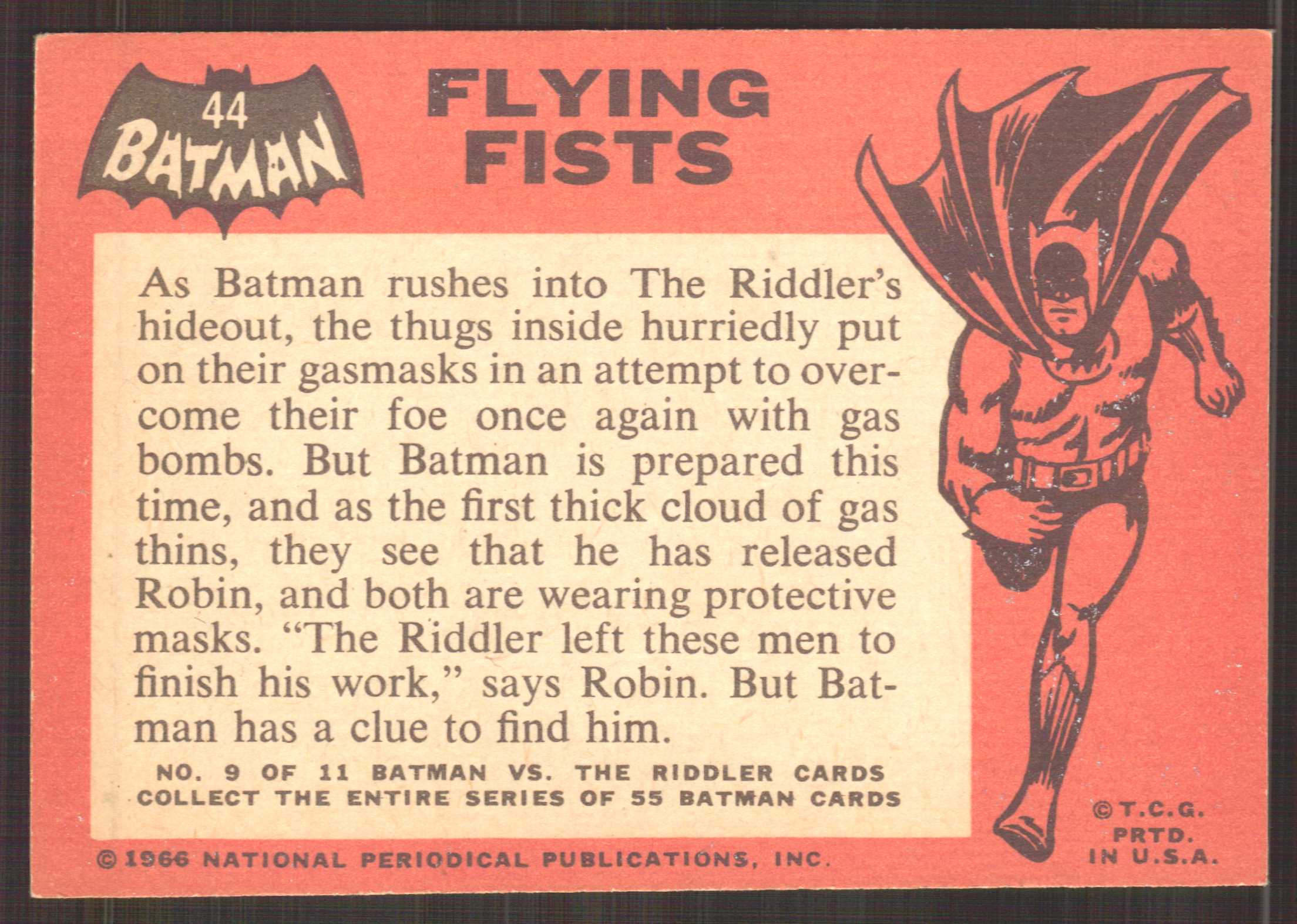1966 Topps Batman Black Bat #44 Flying Fists back image