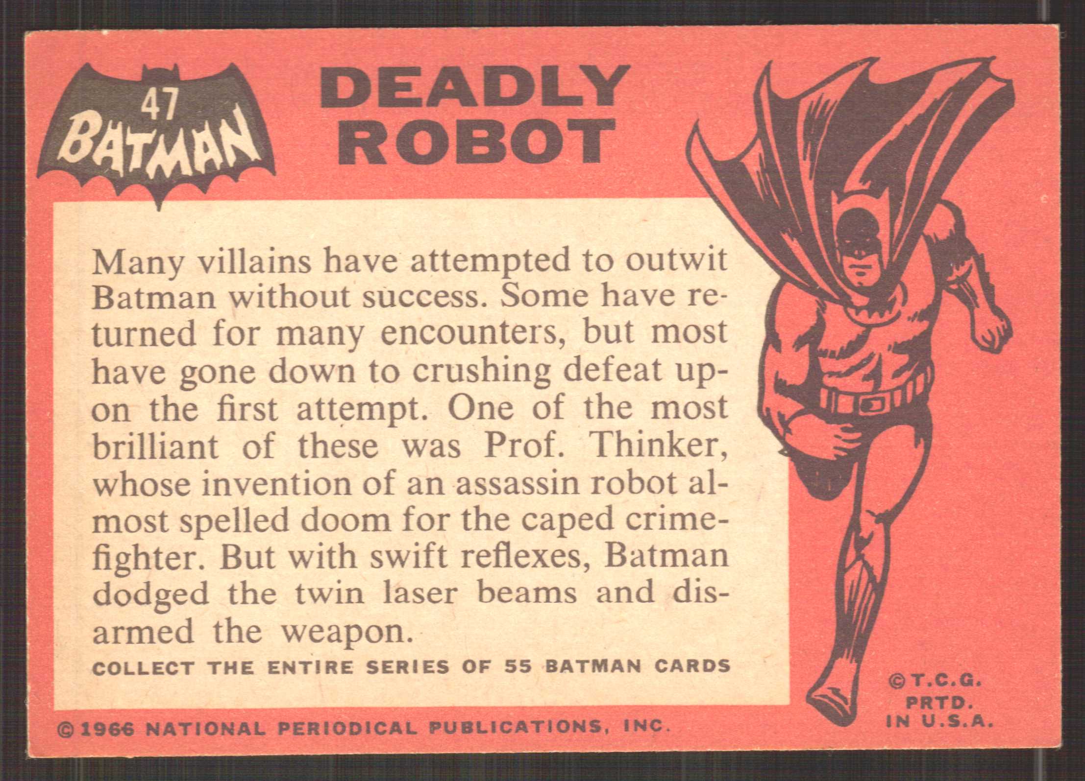 1966 Topps Batman Black Bat #47 Deadly Robot back image