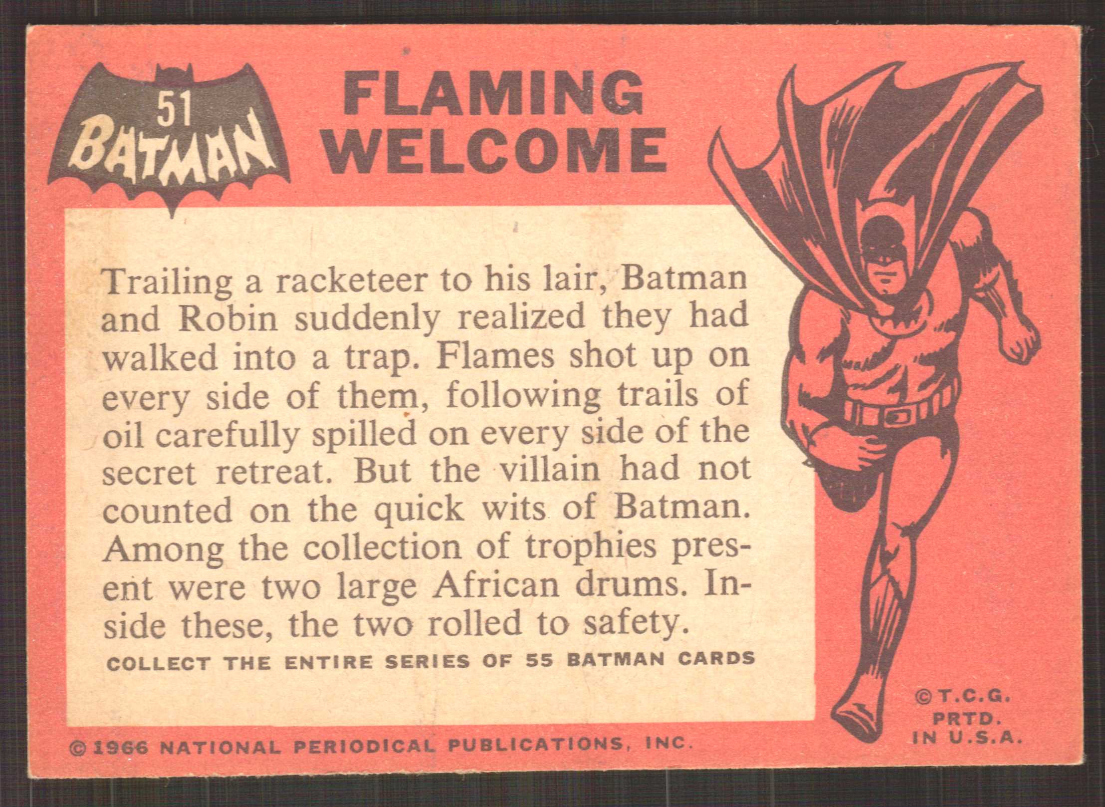 1966 Topps Batman Black Bat #51 Flaming Welcome back image