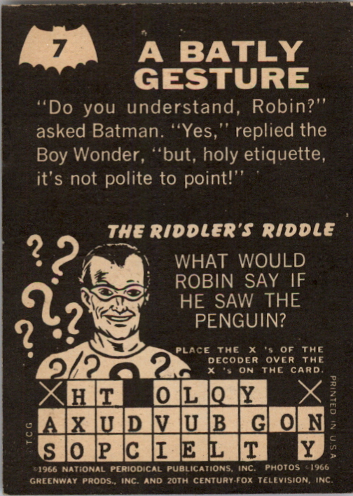 1966 Topps Batman Riddler Backs #7 A Batly Gesture back image