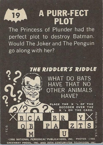 1966 Topps Batman Riddler Backs #19 A Purr-Fect Plot back image
