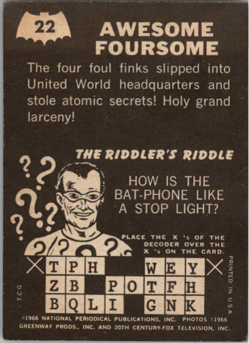 1966 Topps Batman Riddler Backs #22 Awesome Foursome back image