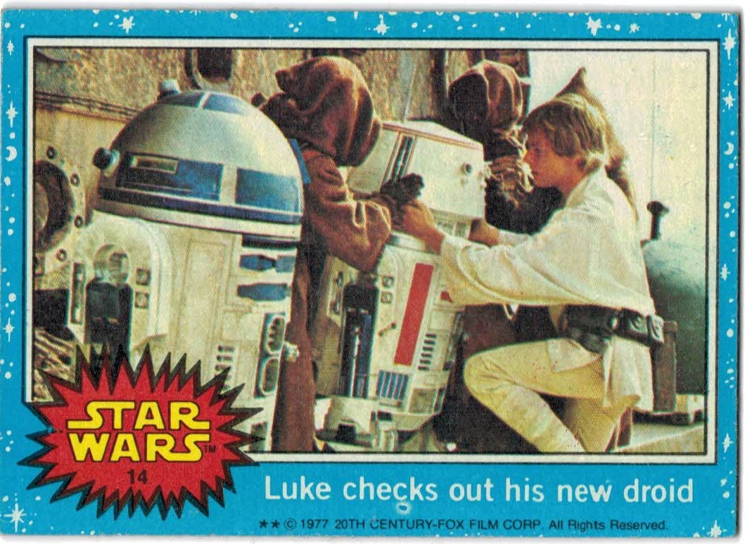 1977 Topps Star Wars #14 Luke checks out his new droid