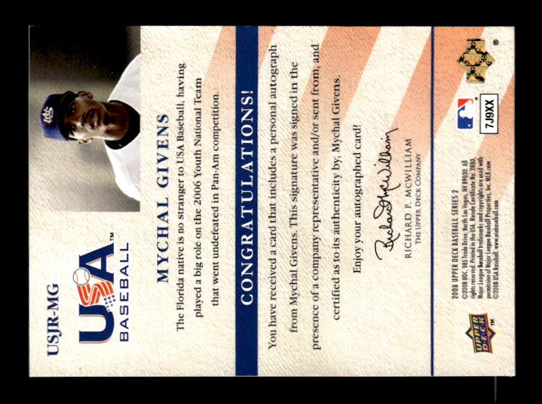 2008 Upper Deck USA Junior National Team Autographs #MG Mychal Givens/209 back image