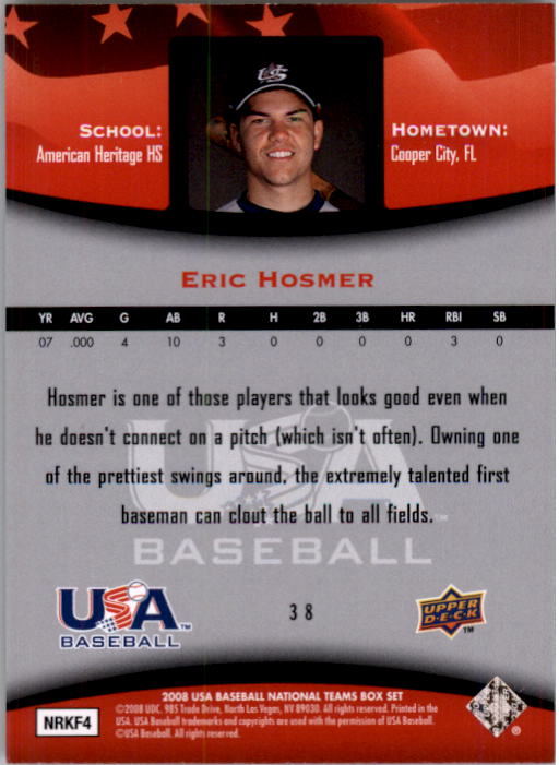 2008 USA Baseball #38 Eric Hosmer back image