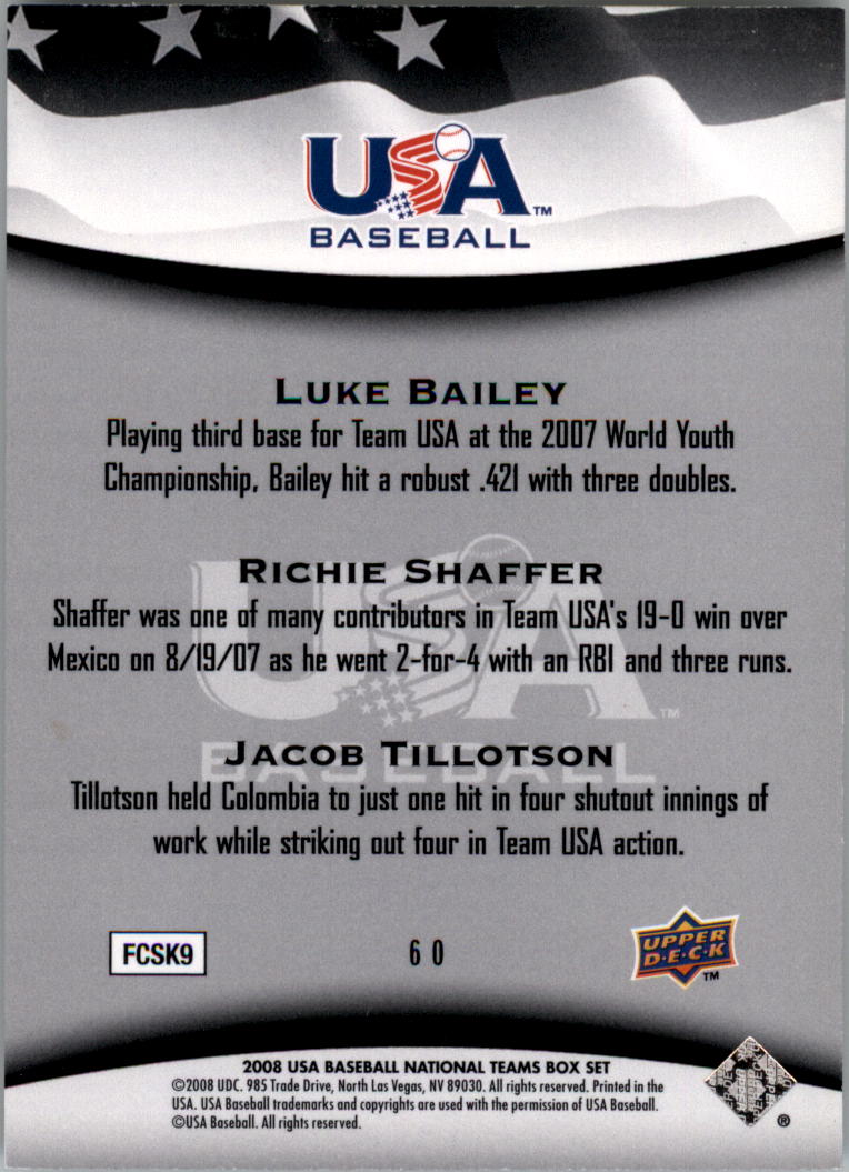 2008 USA Baseball #60 Luke Bailey/Richie Shaffer/Jacob Tillotson back image