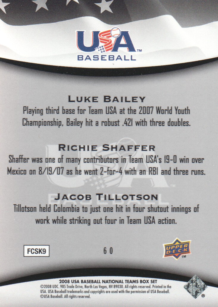 2008 USA Baseball #60 Luke Bailey/Richie Shaffer/Jacob Tillotson back image