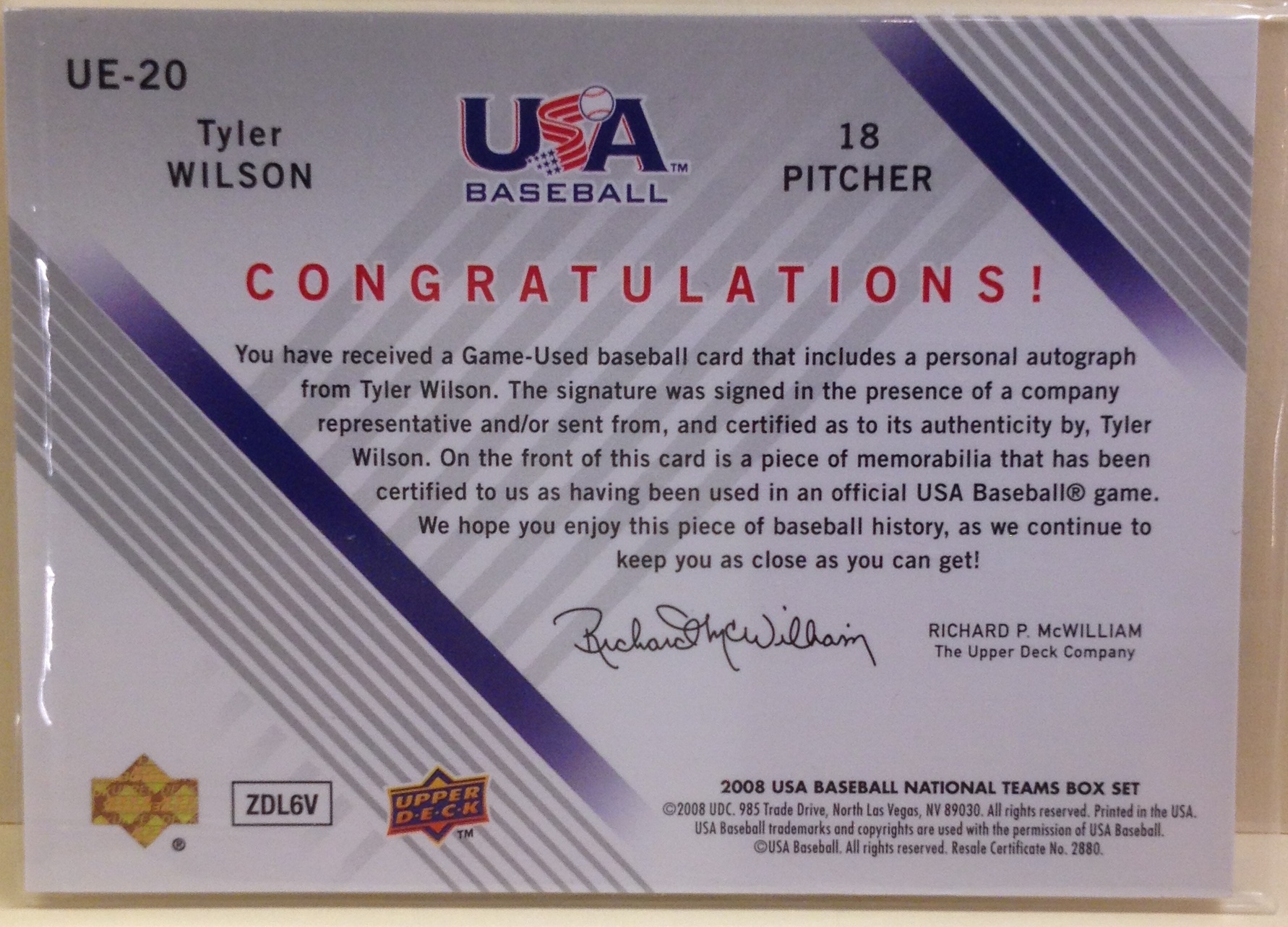 2008 USA Baseball Junior National Team Signature Jersey Red #UI20 Tyler Wilson back image