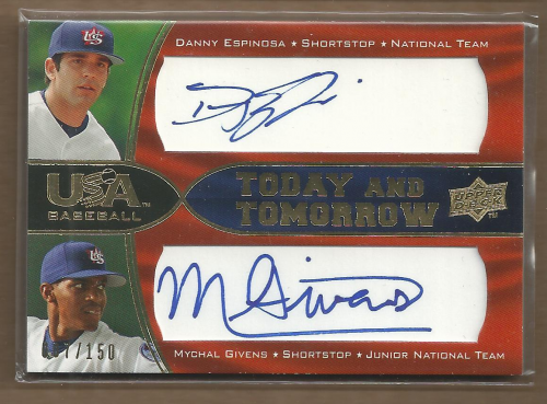 2008 USA Baseball Today and Tomorrow Signatures Blue #TT8 Danny Espinosa/Mychal Givens