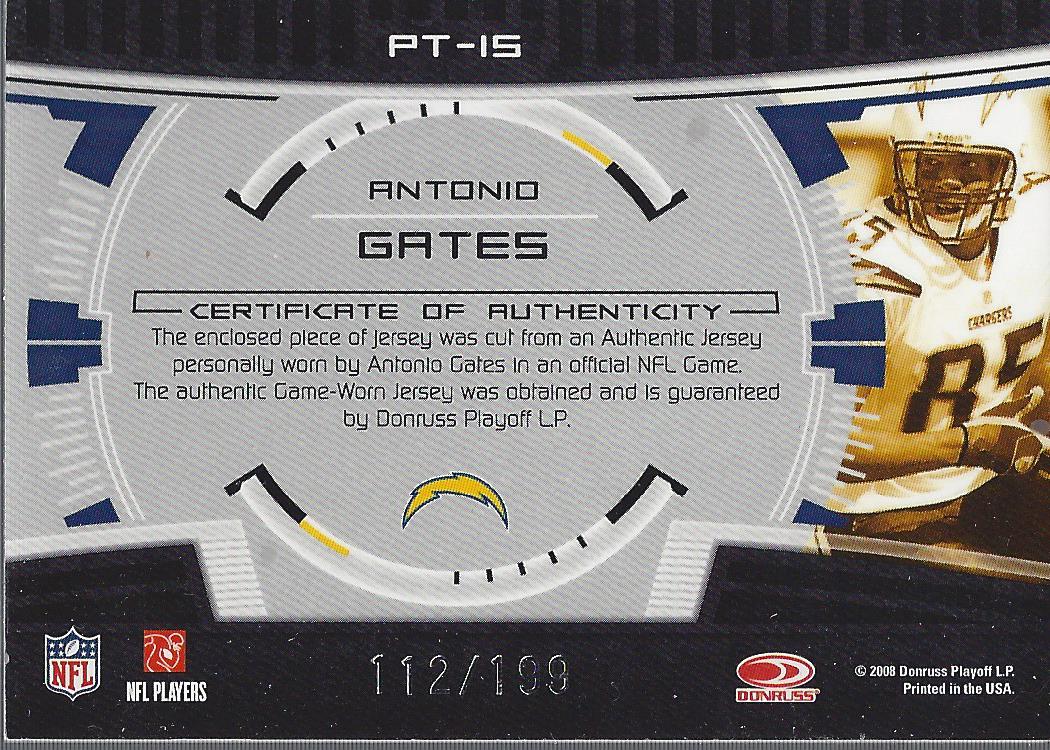 2008 Donruss Elite Prime Targets Jerseys #15 Antonio Gates back image