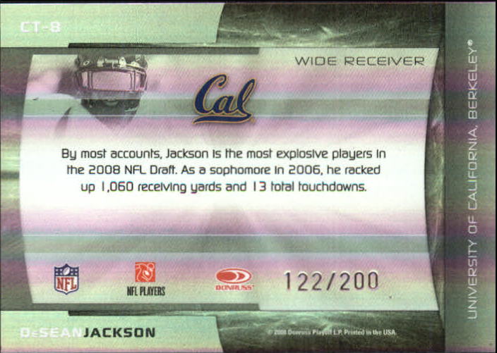 2008 Donruss Elite College Ties Black #8 DeSean Jackson