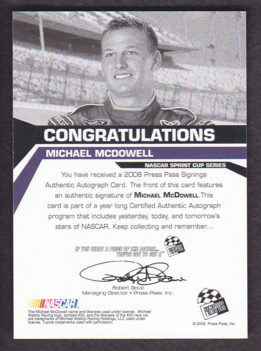 2008 Press Pass Signings Gold #35 Michael McDowell back image