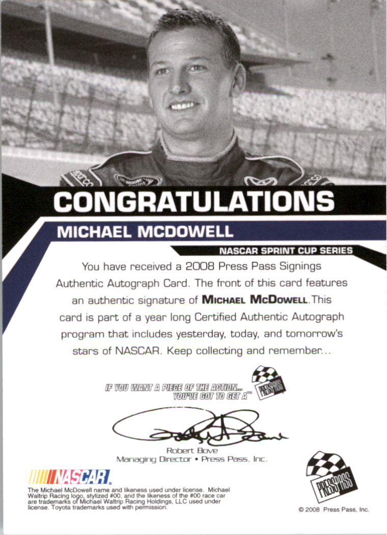 2008 Press Pass Signings Silver #34 Michael McDowell back image