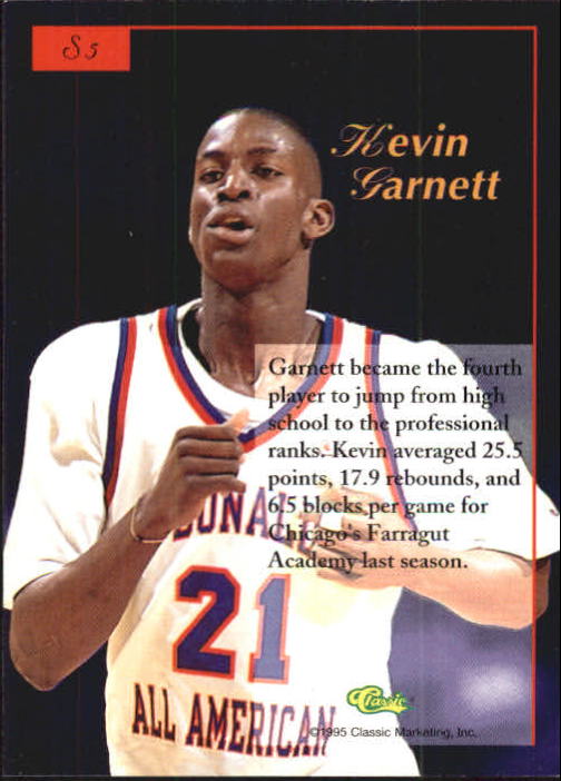 1995-96 Classic Five Sport Signings #5 Kevin Garnett back image